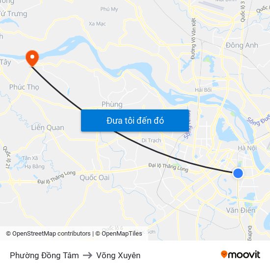Phường Đồng Tâm to Võng Xuyên map
