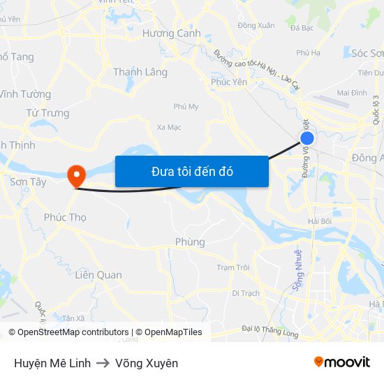 Huyện Mê Linh to Võng Xuyên map