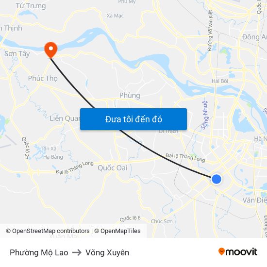 Phường Mộ Lao to Võng Xuyên map