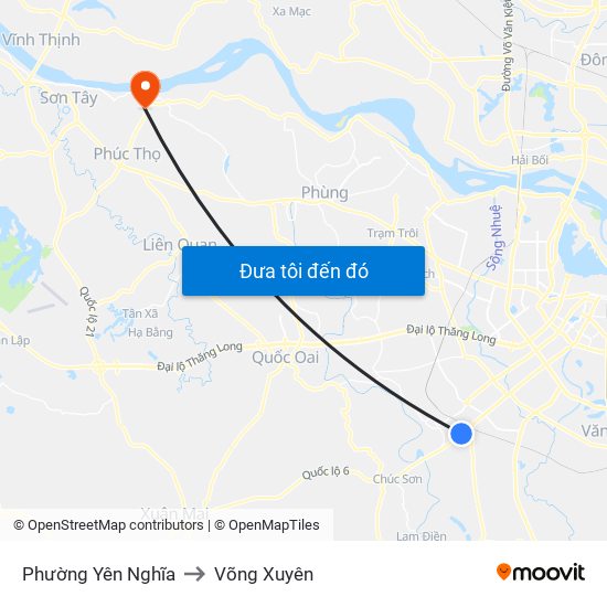 Phường Yên Nghĩa to Võng Xuyên map