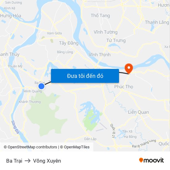 Ba Trại to Võng Xuyên map