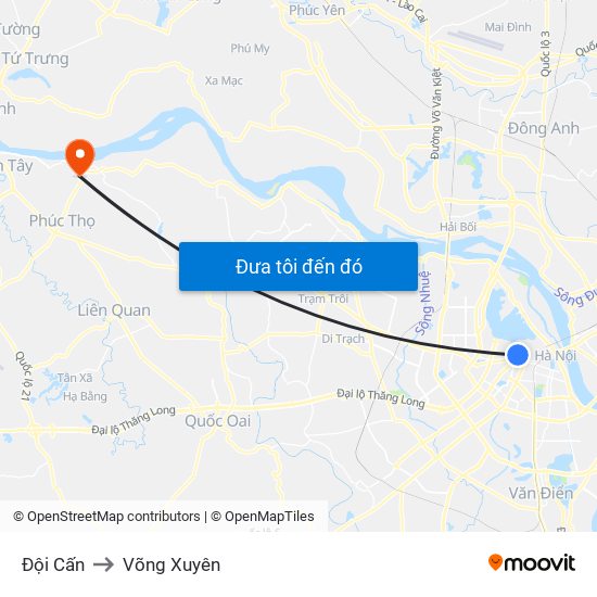 Đội Cấn to Võng Xuyên map