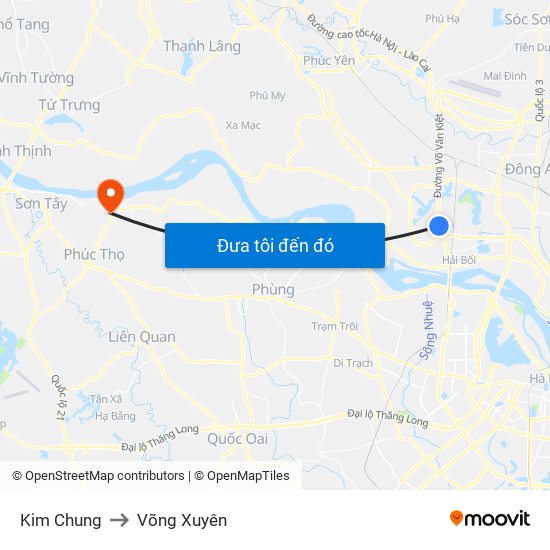 Kim Chung to Võng Xuyên map