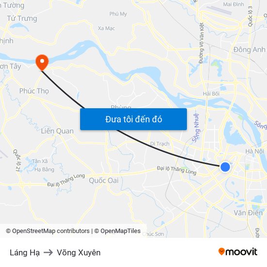 Láng Hạ to Võng Xuyên map