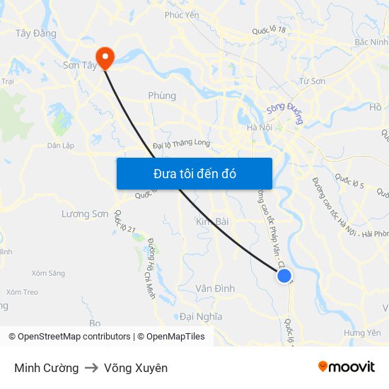 Minh Cường to Võng Xuyên map