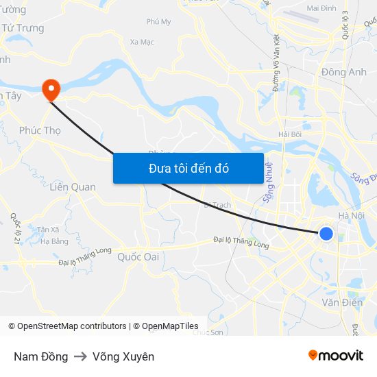 Nam Đồng to Võng Xuyên map