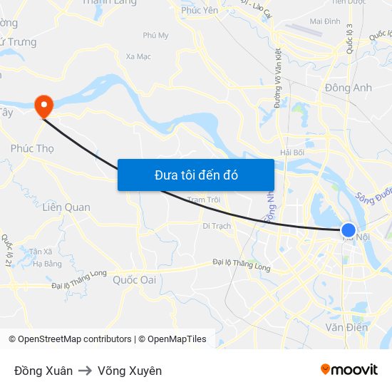 Đồng Xuân to Võng Xuyên map