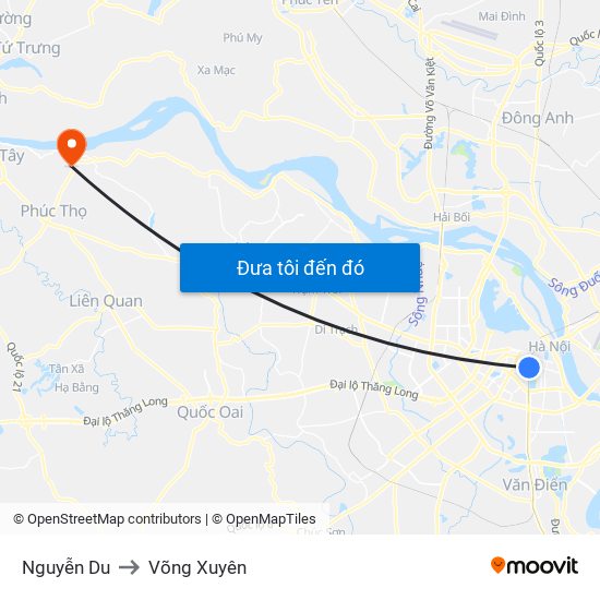 Nguyễn Du to Võng Xuyên map