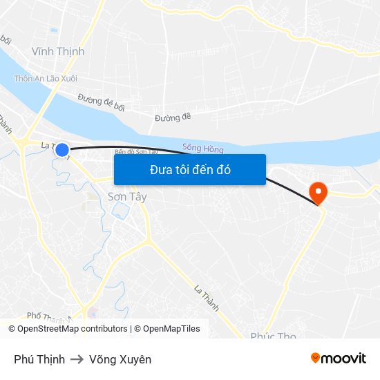 Phú Thịnh to Võng Xuyên map