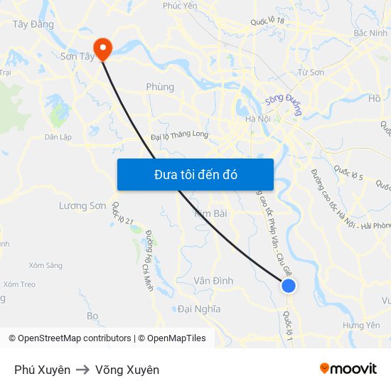 Phú Xuyên to Võng Xuyên map