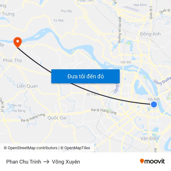 Phan Chu Trinh to Võng Xuyên map