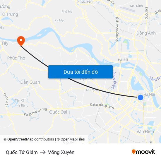 Quốc Tử Giám to Võng Xuyên map