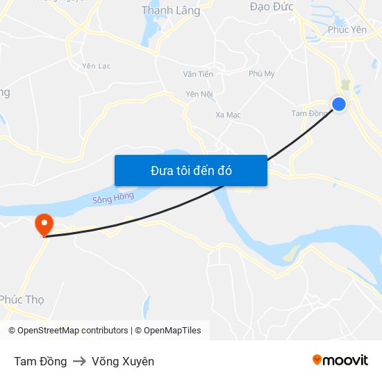 Tam Đồng to Võng Xuyên map