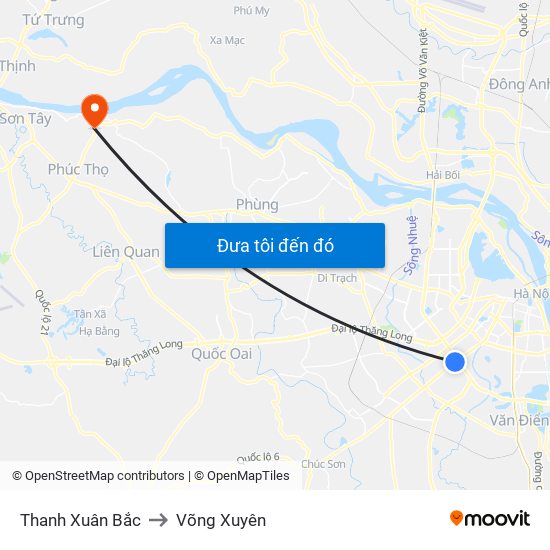 Thanh Xuân Bắc to Võng Xuyên map