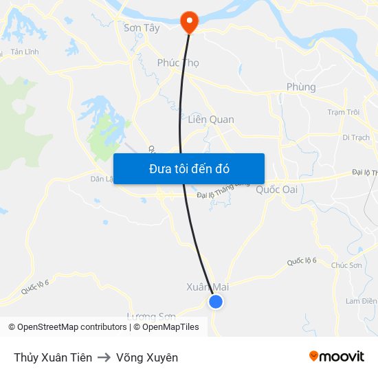 Thủy Xuân Tiên to Võng Xuyên map