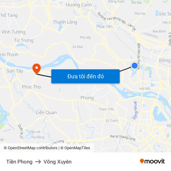 Tiền Phong to Võng Xuyên map
