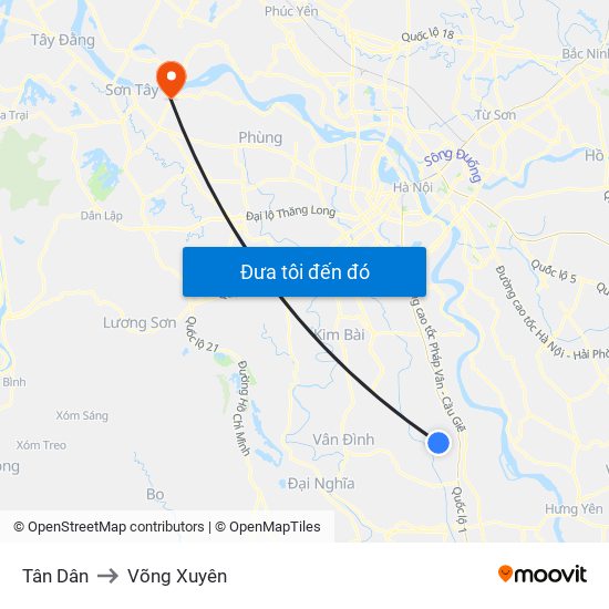 Tân Dân to Võng Xuyên map