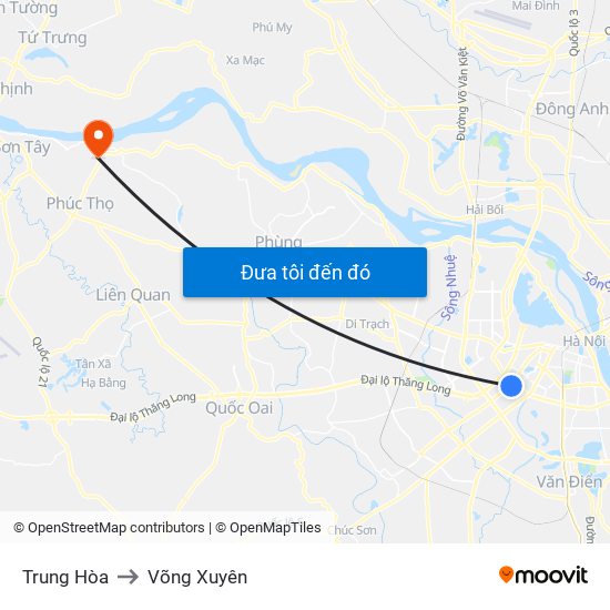 Trung Hòa to Võng Xuyên map