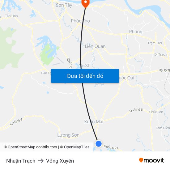 Nhuận Trạch to Võng Xuyên map