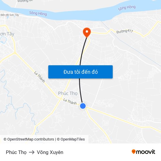 Phúc Thọ to Võng Xuyên map