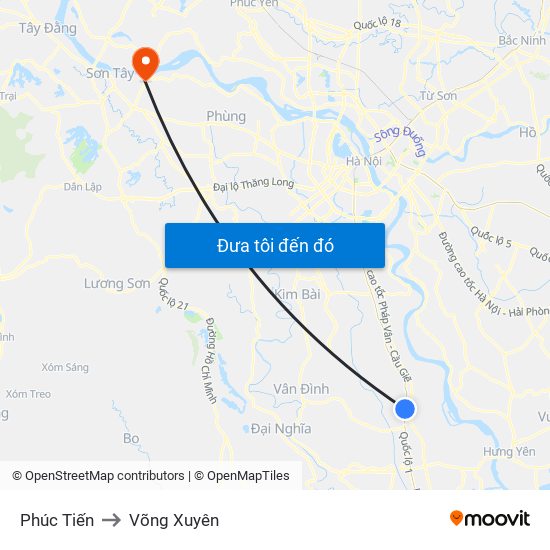 Phúc Tiến to Võng Xuyên map