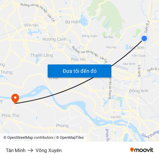 Tân Minh to Võng Xuyên map