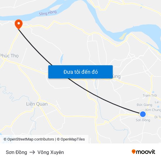 Sơn Đồng to Võng Xuyên map