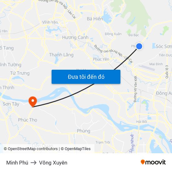 Minh Phú to Võng Xuyên map