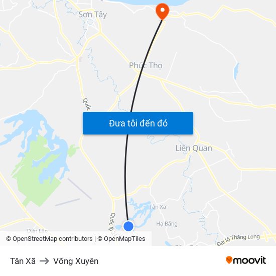 Tân Xã to Võng Xuyên map