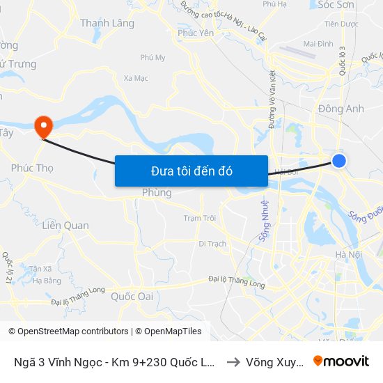 Ngã 3 Vĩnh Ngọc - Km 9+230 Quốc Lộ 3 to Võng Xuyên map