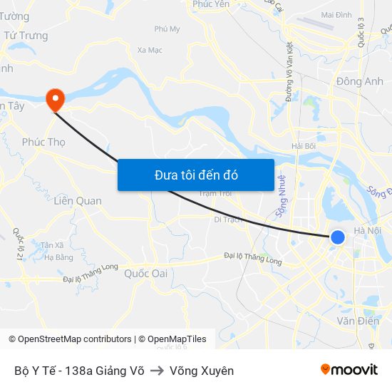 Bộ Y Tế - 138a Giảng Võ to Võng Xuyên map