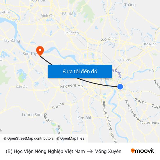 (B) Học Viện Nông Nghiệp Việt Nam to Võng Xuyên map