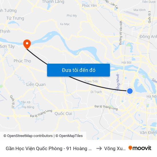 Gần Học Viện Quốc Phòng - 91 Hoàng Quốc Việt to Võng Xuyên map