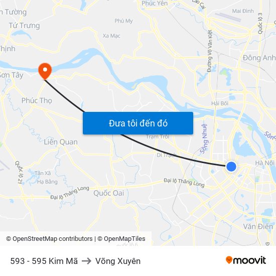 593 - 595 Kim Mã to Võng Xuyên map