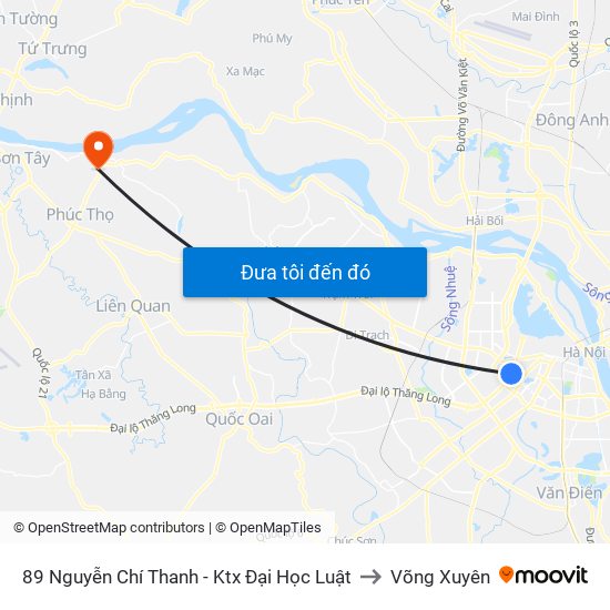 89 Nguyễn Chí Thanh - Ktx Đại Học Luật to Võng Xuyên map