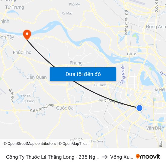 Công Ty Thuốc Lá Thăng Long - 235 Nguyễn Trãi to Võng Xuyên map