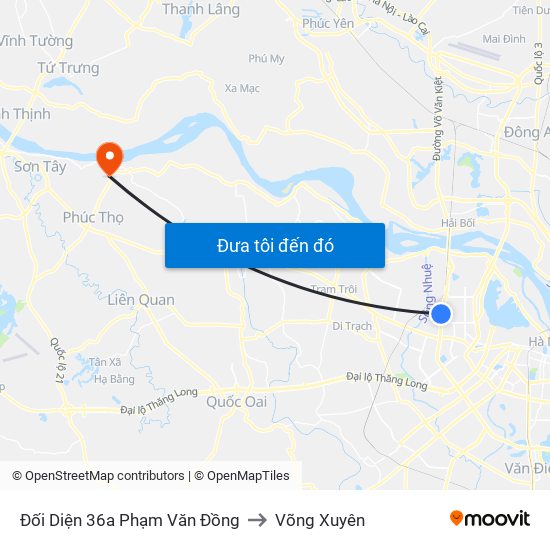 Đối Diện 36a Phạm Văn Đồng to Võng Xuyên map