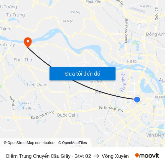 Điểm Trung Chuyển Cầu Giấy - Gtvt 02 to Võng Xuyên map
