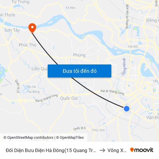 Đối Diện Bưu Điện Hà Đông(15 Quang Trung Hà Đông) to Võng Xuyên map