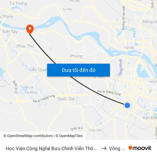 Học Viện Công Nghệ Bưu Chính Viễn Thông - Trần Phú (Hà Đông) to Võng Xuyên map