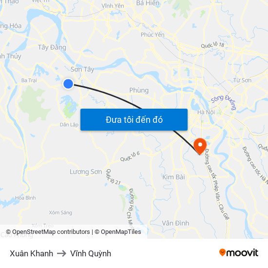 Xuân Khanh to Vĩnh Quỳnh map