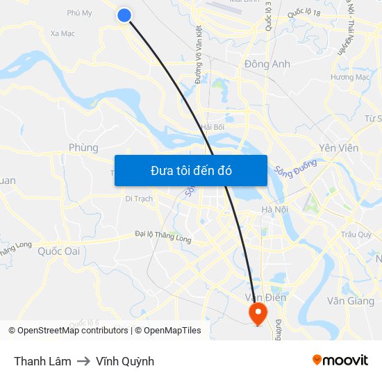 Thanh Lâm to Vĩnh Quỳnh map
