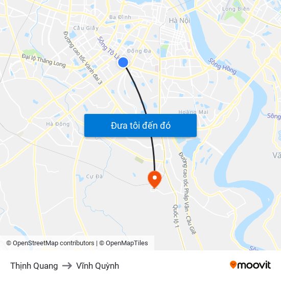 Thịnh Quang to Vĩnh Quỳnh map