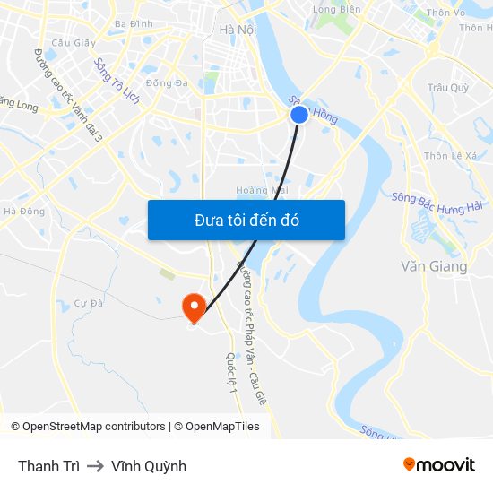 Thanh Trì to Vĩnh Quỳnh map