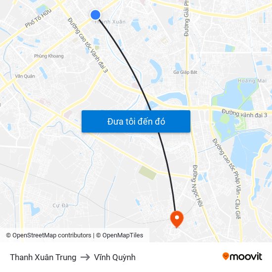 Thanh Xuân Trung to Vĩnh Quỳnh map