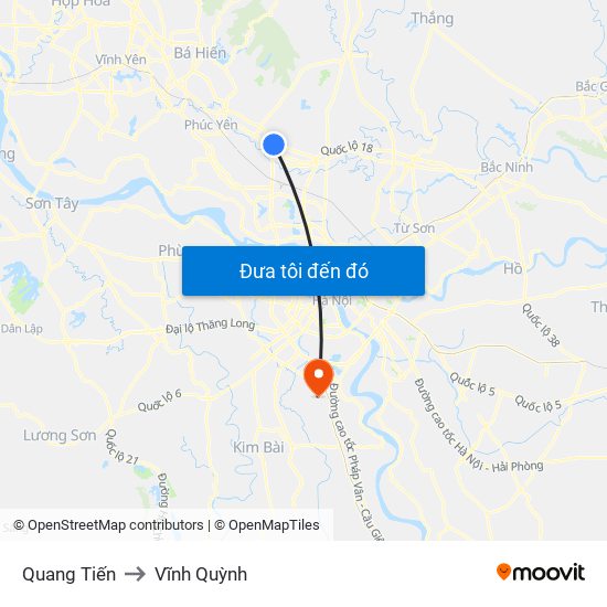 Quang Tiến to Vĩnh Quỳnh map