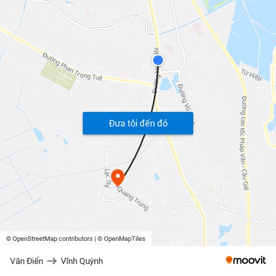 Văn Điển to Vĩnh Quỳnh map