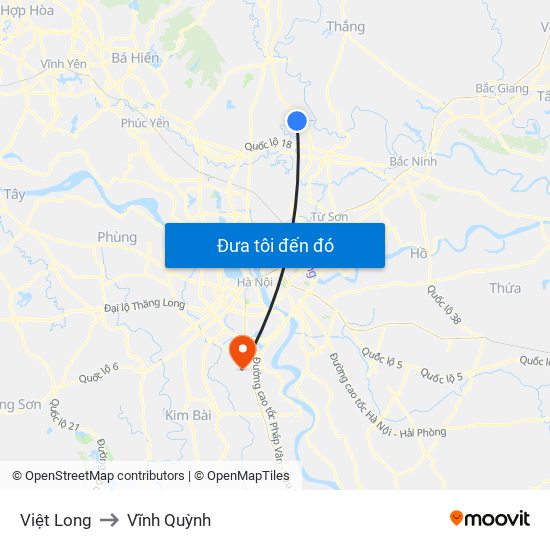 Việt Long to Vĩnh Quỳnh map