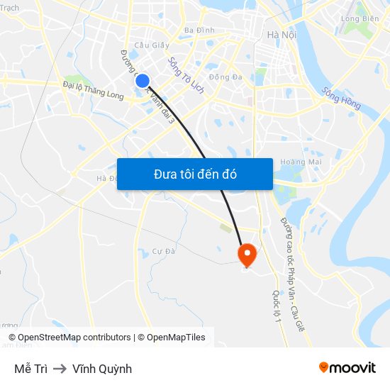Mễ Trì to Vĩnh Quỳnh map