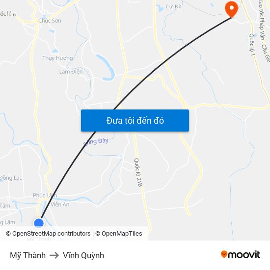 Mỹ Thành to Vĩnh Quỳnh map